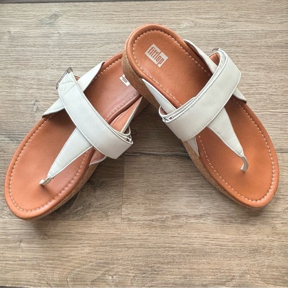 Fitflop Remi Toe Post Thongs Urban White Leather Adjustable Sandals Women’s 11 - Picture 4 of 15